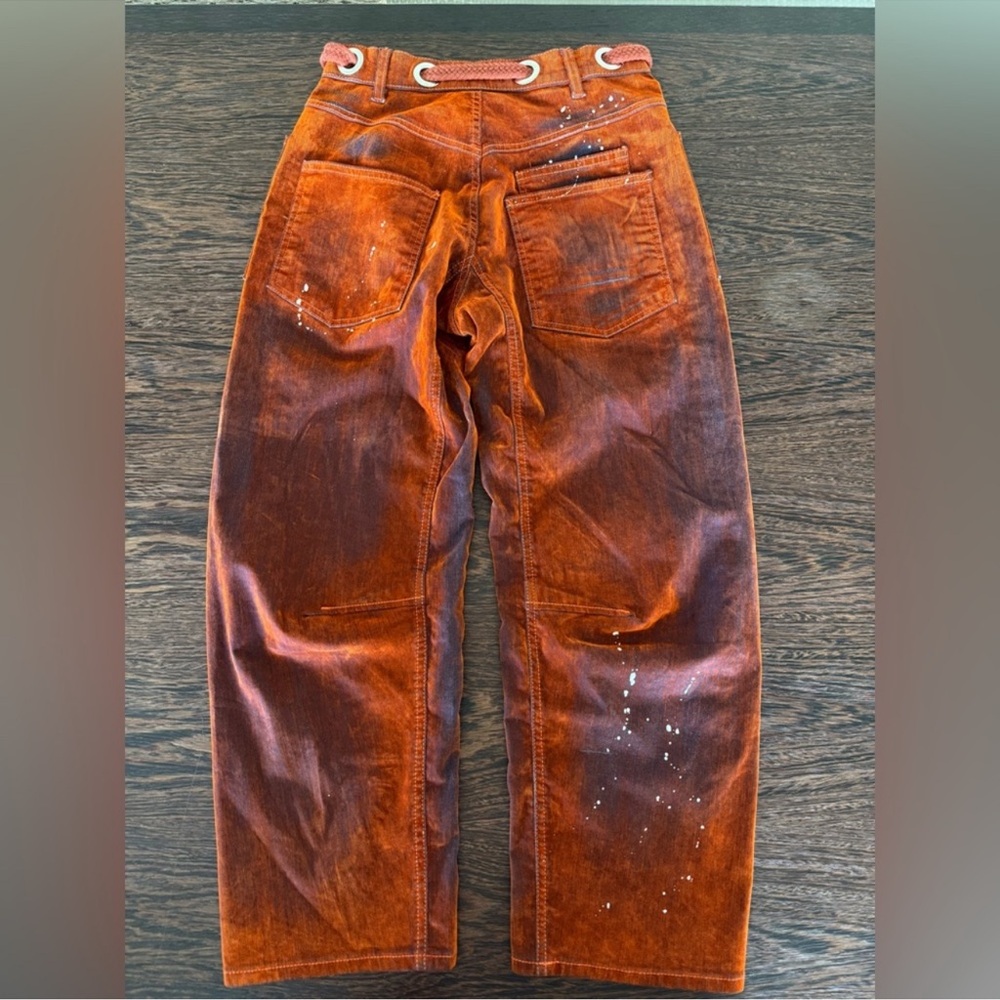 RARE WE THE FREE PEOPLE Tangerine Moxie Barrel Flocked Jeans Orange ๐ - Picture 10 of 14